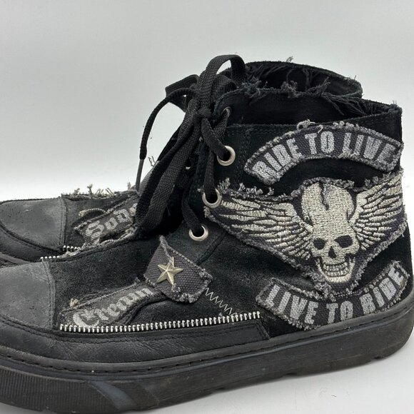 Vintage Cream Soda High Tops Black Sneakers Motorcycle Ride To Live To Ride - 9 - Picture 7 of 10